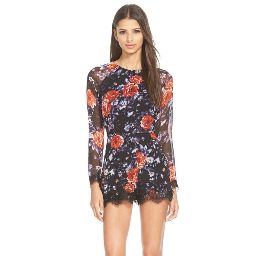 Nordstrom/Love Sadie Lace Trim Floral Print Romper